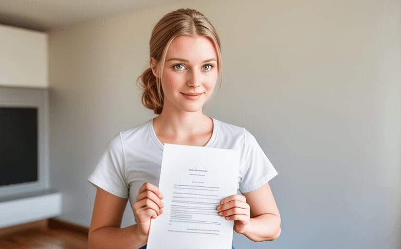 Maid presenting a paper with free estimate for cleaning a house