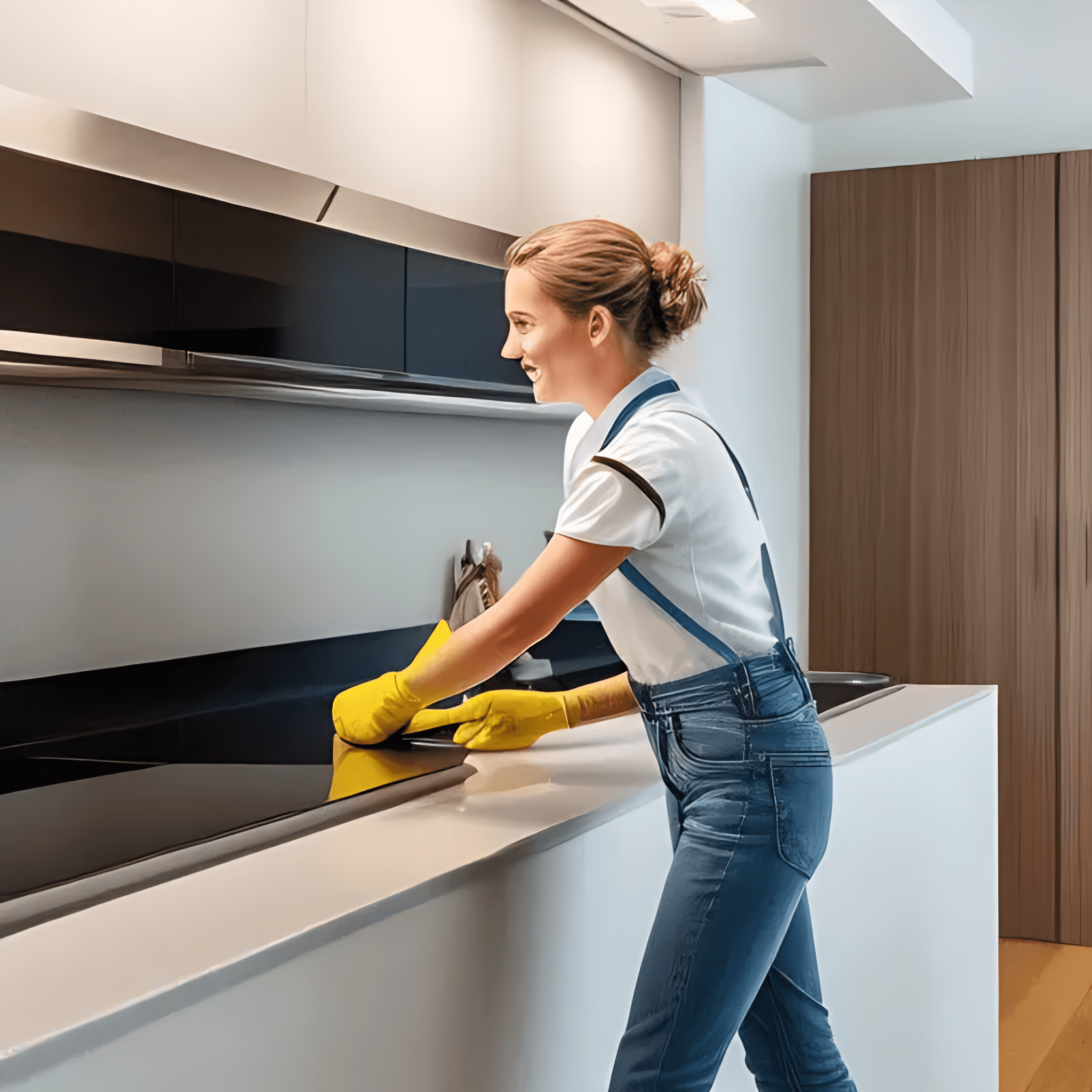 Maid cleaning the kitchen counter